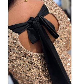 HEBBEZ Pailetten top met strik Amy - Champagne