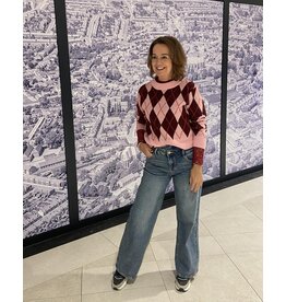 HEBBEZ Gebreide trui met argyle print Benthe - Roze | Bordeauxrood