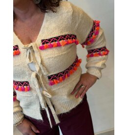 HEBBEZ Vest met strikjes en kwastjes Nova - Beige | Rozetinten