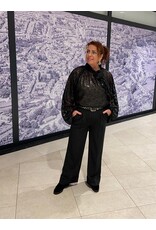 HEBBEZ Soepele wide leg pantalon met krijtstreep Elisa - Zwart