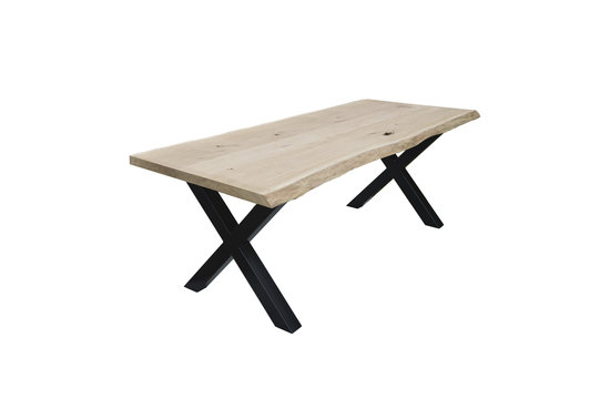 Table tronc en chêne avec pieds en acier
