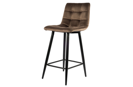 Logan Barkruk - Bruin | Velours | Velvet | Zwart stalen poten | Design barstoel