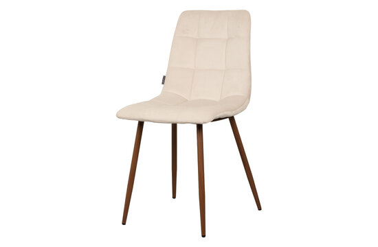 Elise Chaise - Velours crème - Pieds aspect noyer