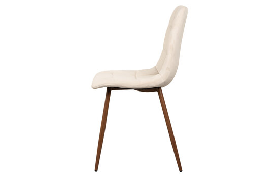 Elise Chaise - Velours crème - Pieds aspect noyer