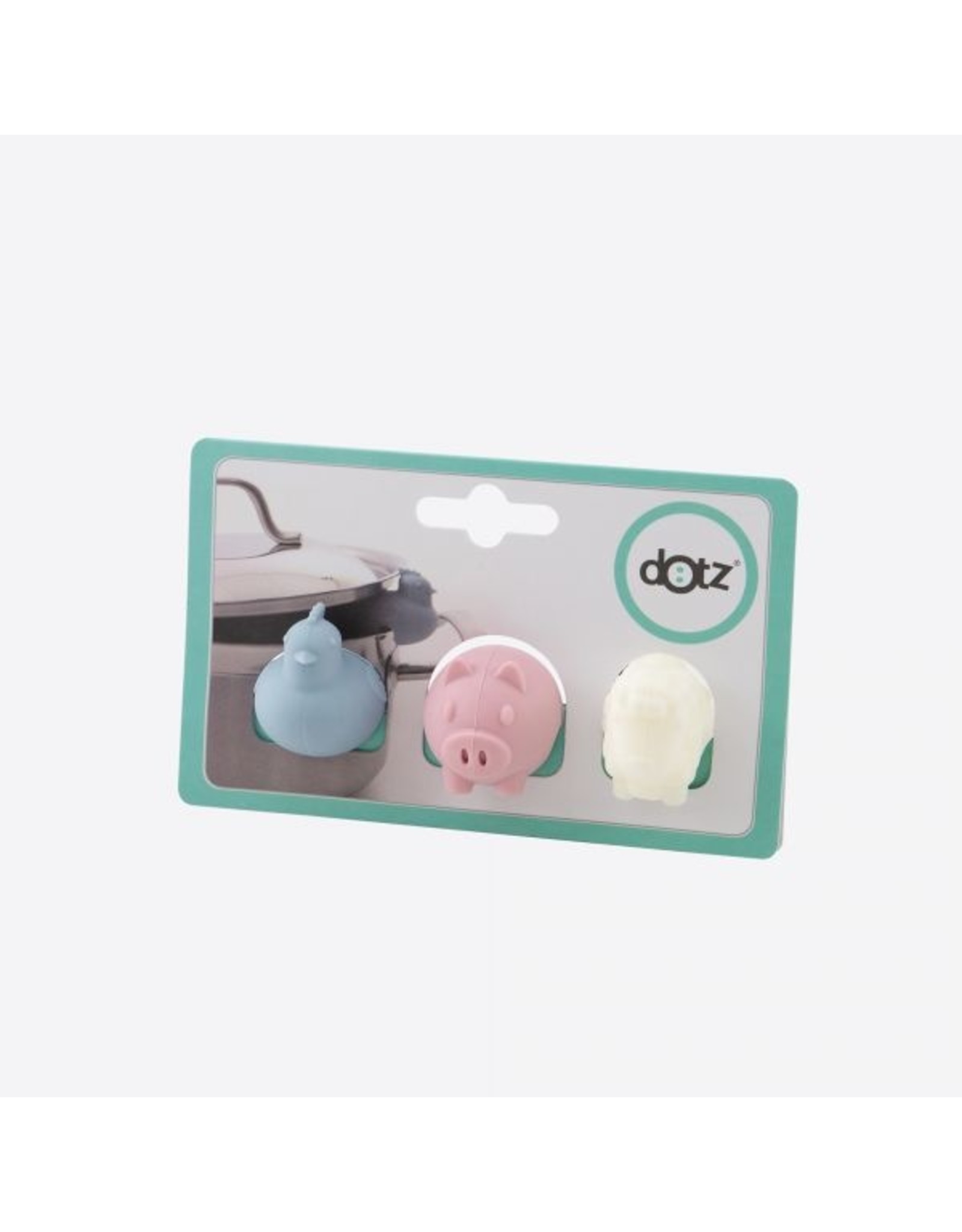 SET VAN 3 STOOMAFLATERS UIT SILICONE KIP, VARKEN EN SCHAAP