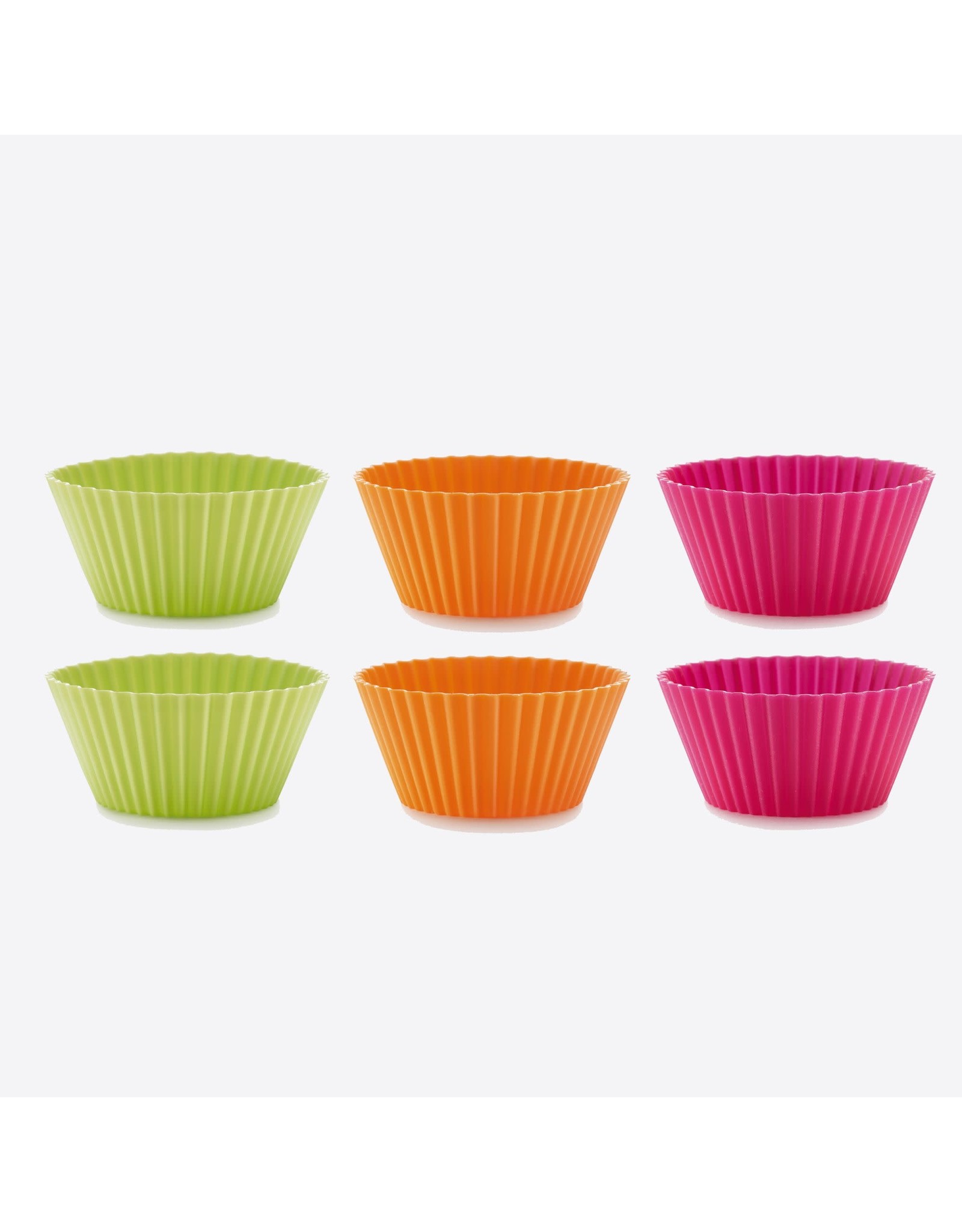 Lékué set van 6 geribde muffinvormen uit silicone 6 stuk oranje, roze en groen Ø 7cm H 3.5cm