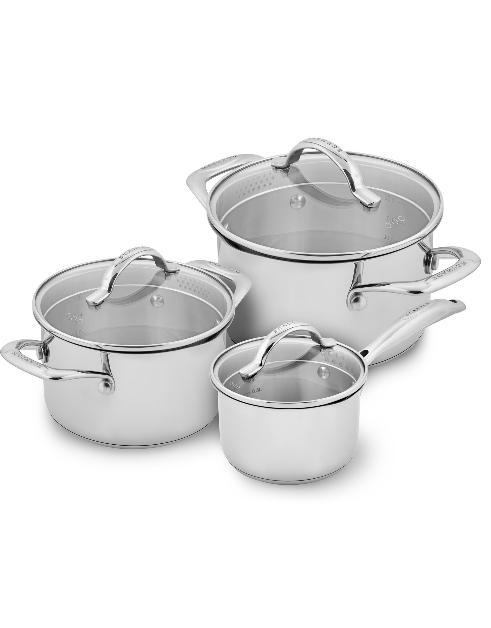 Scanpan STS serie - 3 delig set kookpannen + steelpan