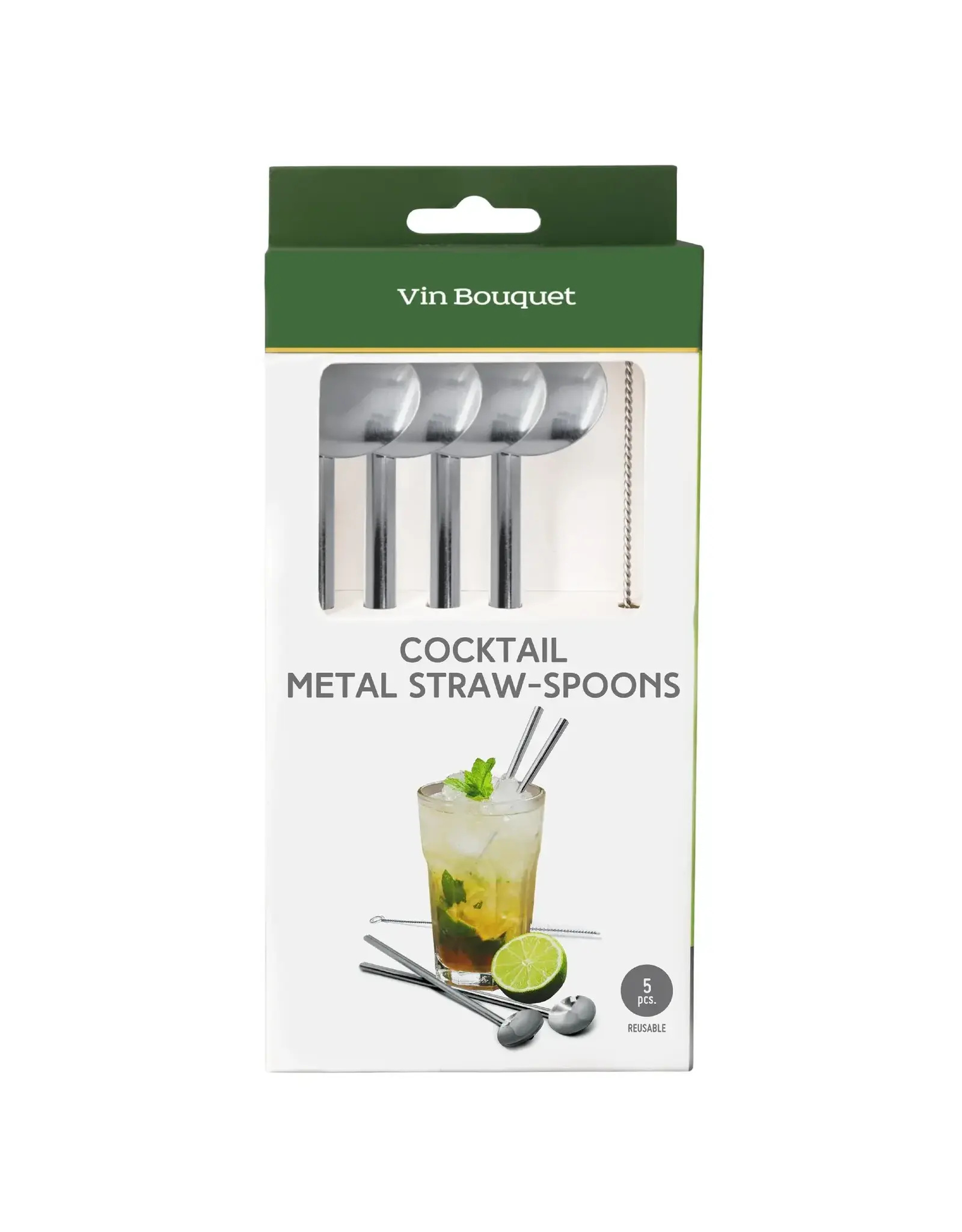 Vin Bouquet Lepelrietjes rvs 4 stuks met borstel