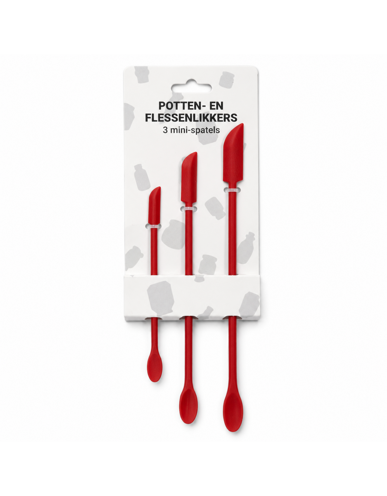 Set van 3 mini spatels potten- en flessenlikkers, rood