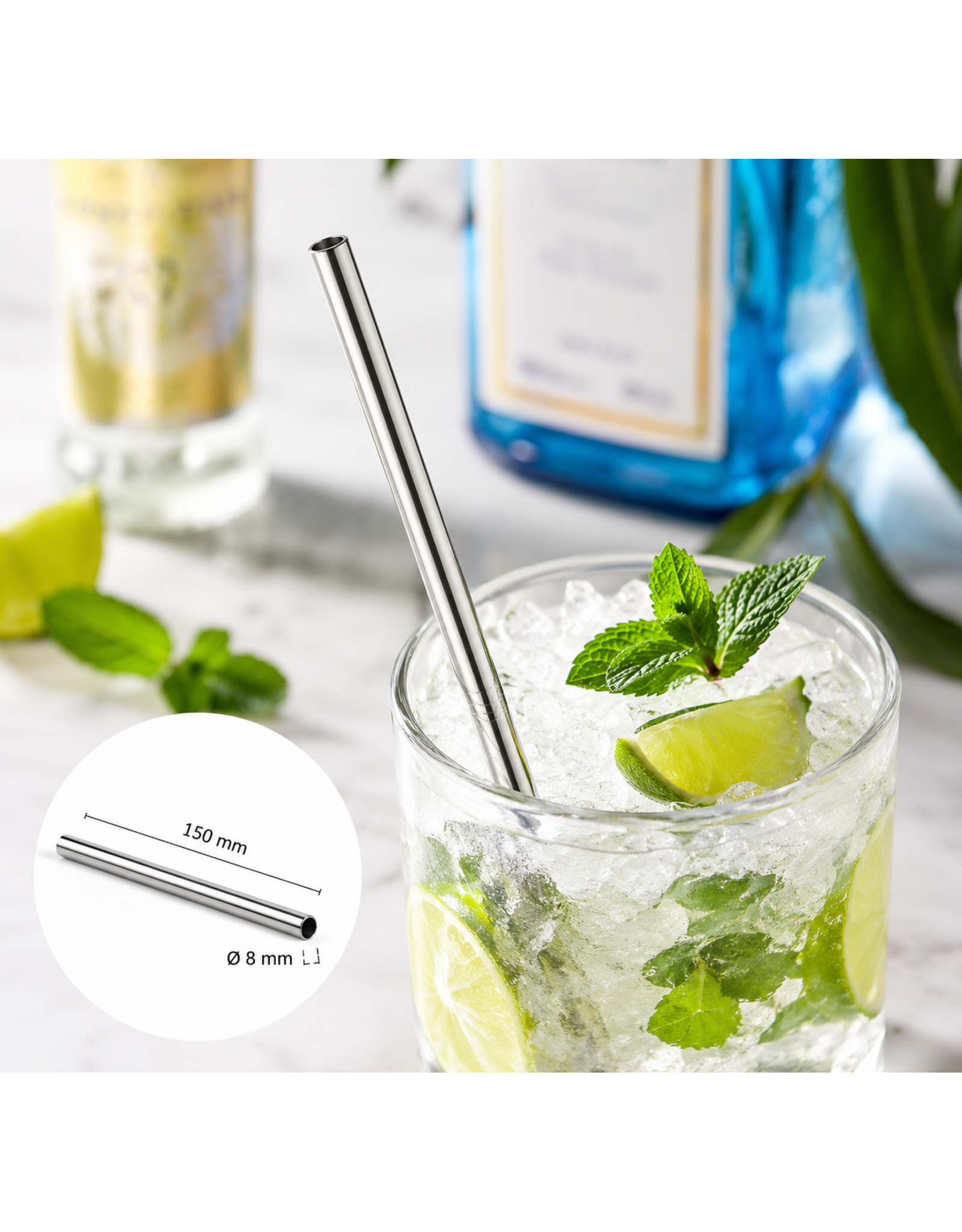 RVS Cocktailrietjes - 150 x 8 mm - Zilver