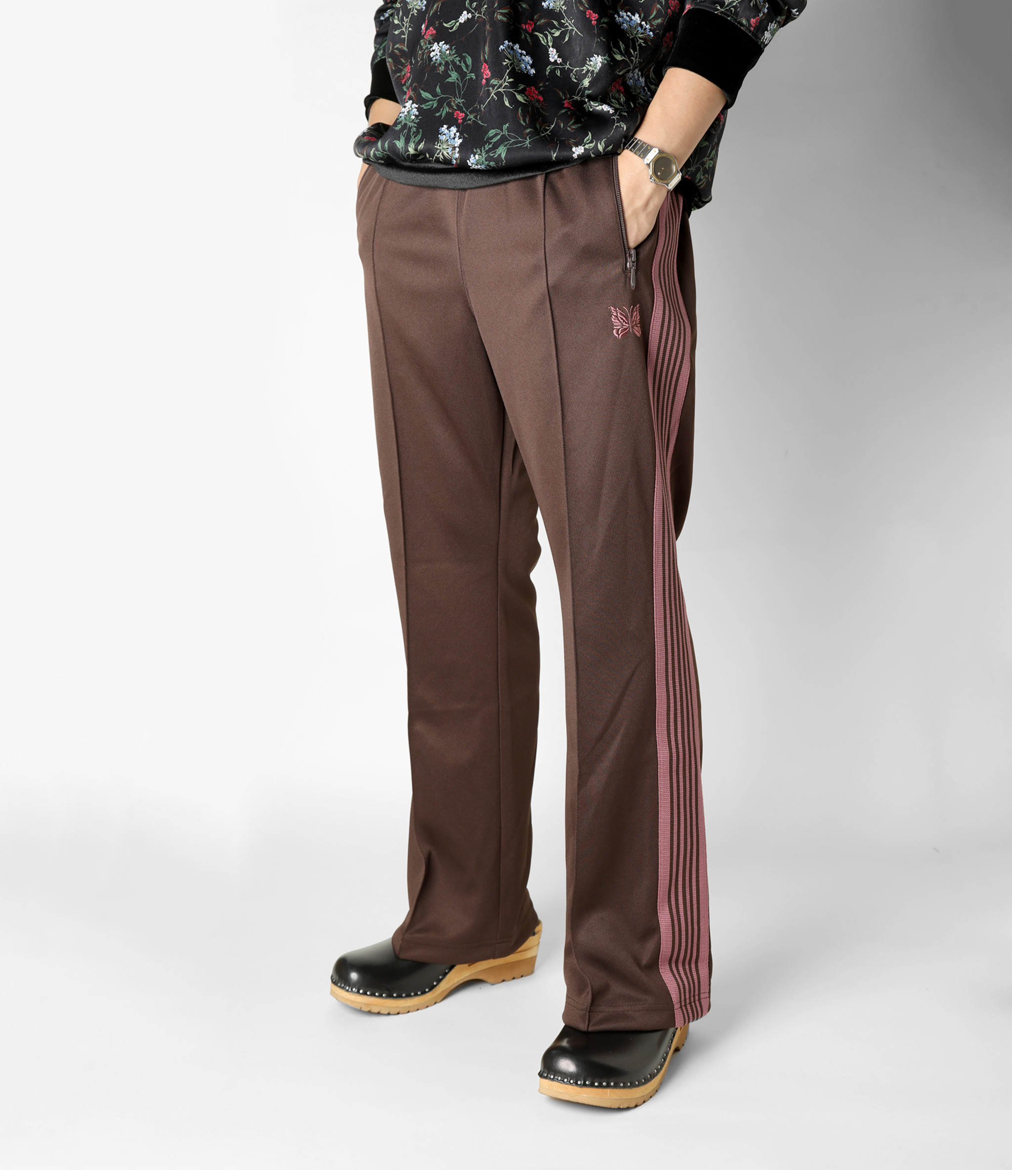 Needles : Boot-Cut Track Pant - Poly Smooth - Brown - Nepenthes London