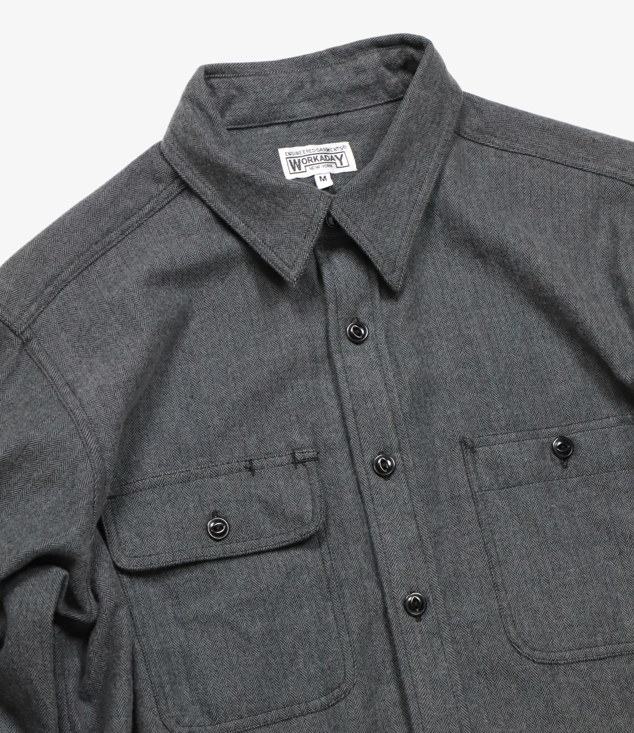 Utility Shirt - Grey Cotton Herringbone Flannel