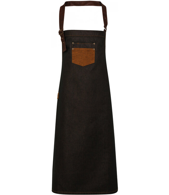 PREMIER  Division - Waxed look denim bib apron with faux leather
