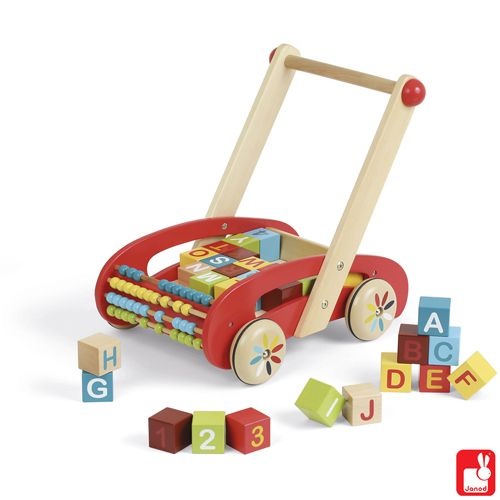 Janod abc buggy/duwkar met 30 blokken