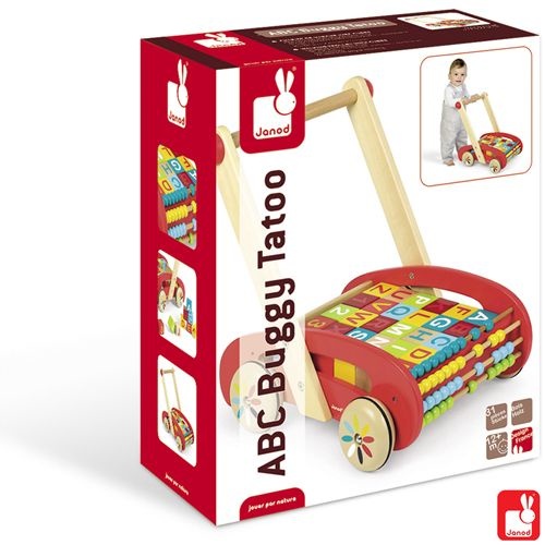 Janod abc buggy/duwkar met 30 blokken