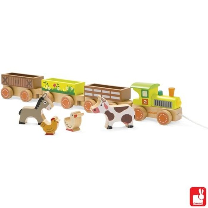 Janod Houten trekfiguur met boederij trekfiguren