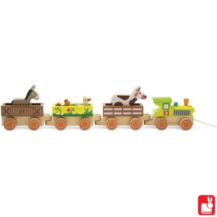 Janod Houten trekfiguur met boederij trekfiguren