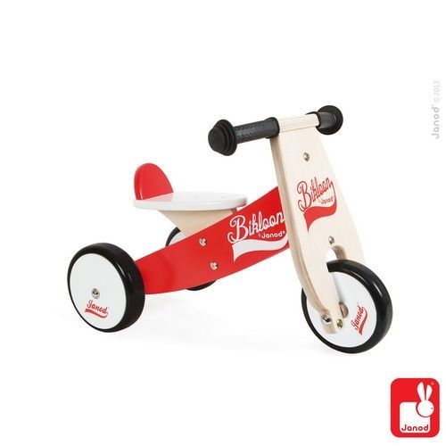Janod Houten loopfiets Bikloon, driewieler rood-wit