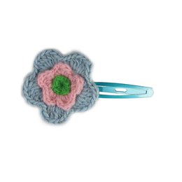 Pair of hair slides with hand knitted flowers, small, a pair