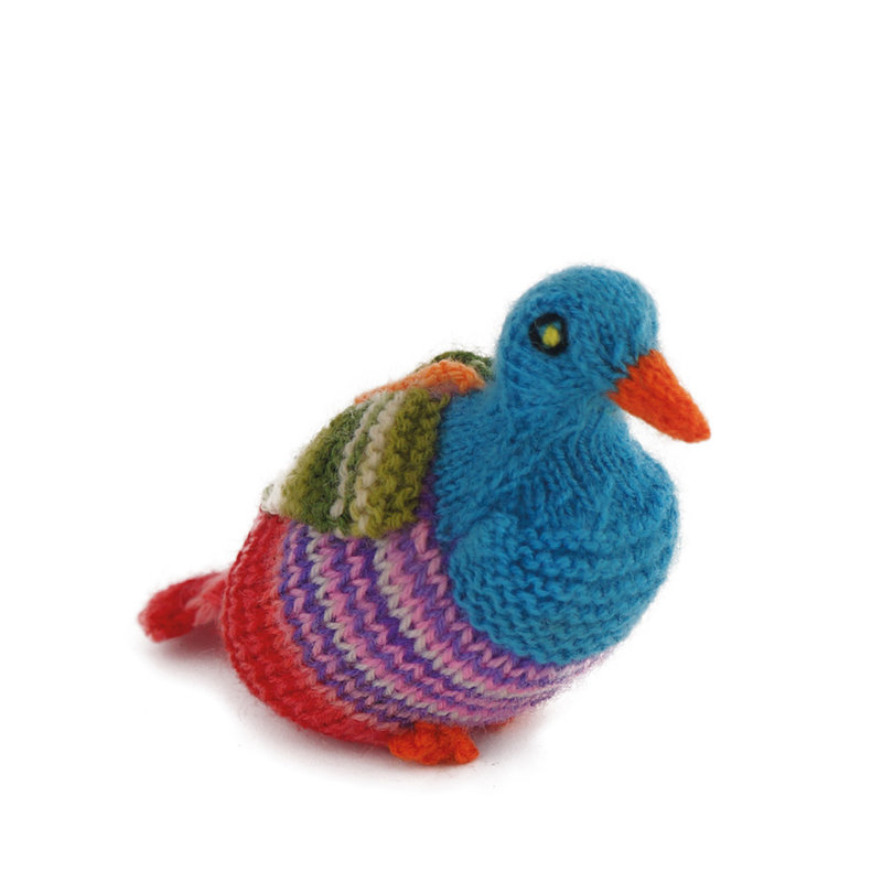 Hand knitted bird, coloured