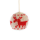 Kerstbal hertmotief rood/wit,  100% schapenwol