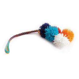 Brightly-coloured hanger with pom-poms