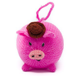 Hand knitted mister pig, round