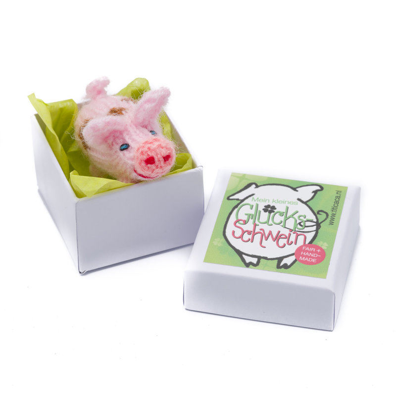 Knitted piglet, in box