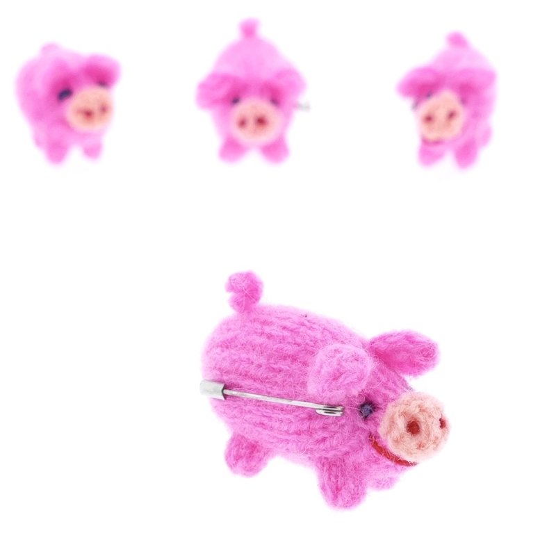 Brooch, knitted piglet, bright pink