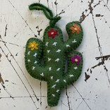 Cactus decoratie, donkergoen, 100% schapenwol