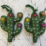 Cactus decoratie, donkergoen, 100% schapenwol