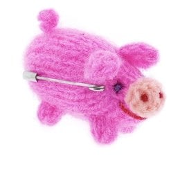 Brooch, knitted piglet, bright pink