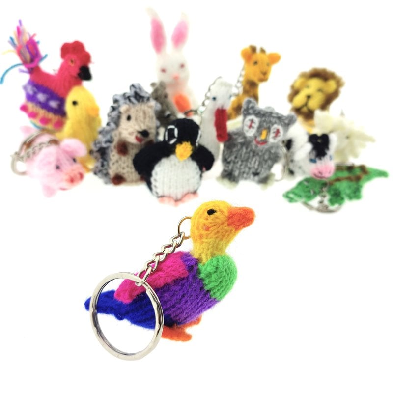 Key ring with hand knitted animal
