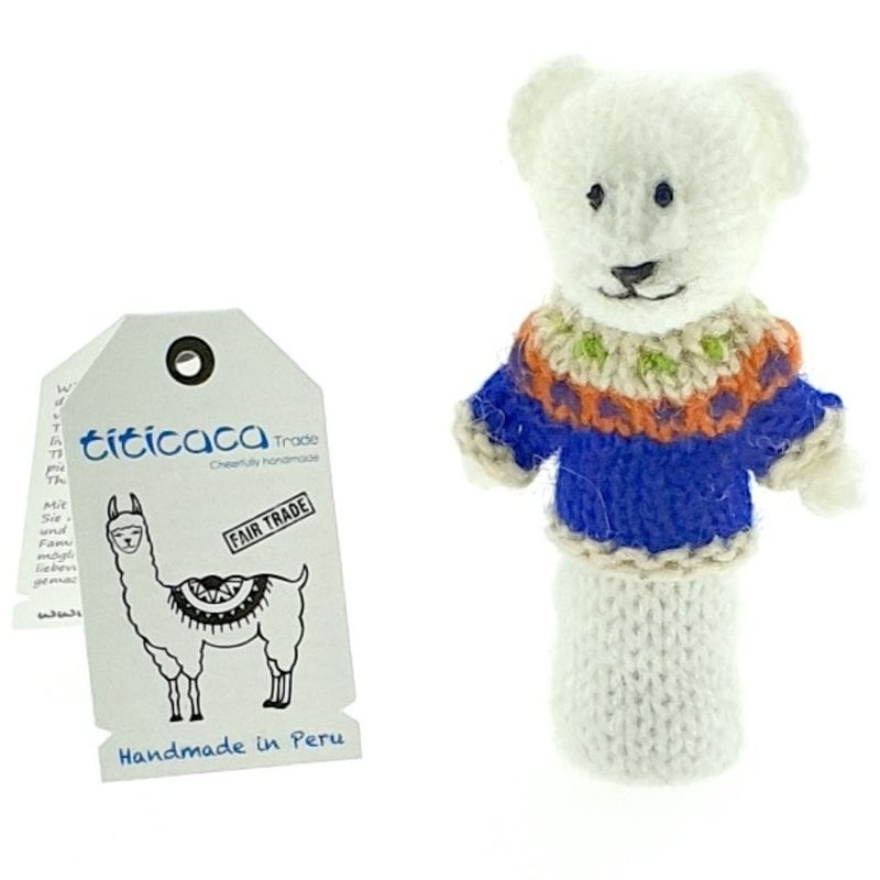 Finger puppet with sweater made of 100% sheep's wool - Titicaca Trade