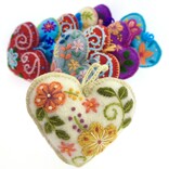 Heart decoration, multicolour, 100% sheep's wool