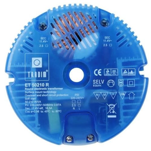 Tradim Tradim Halogeen Trafo Rond Au-210R 50-210W 110X36Mm Gat 10Mm Tradim Tradim Halogeen Trafo Rond Au-210R 50-210W 110X36Mm Gat 10Mm