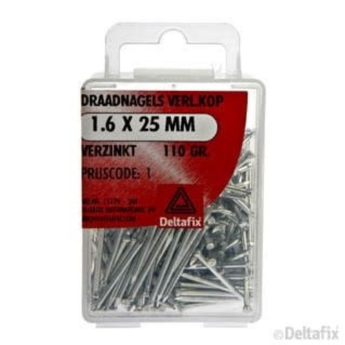 Deltafix DRAADNAGELS VERL.KOP 1.6 X 25 MM X VERZINKT 110 GR. Deltafix DRAADNAGELS VERL.KOP 1.6 X 25 MM X VERZINKT 110 GR.