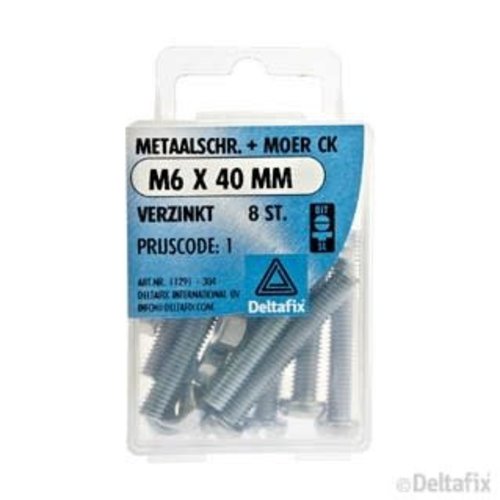 Deltafix METAALSCHR. CK + MOER M6 X 40 MM X VERZINKT 8 ST. Deltafix METAALSCHR. CK + MOER M6 X 40 MM X VERZINKT 8 ST.