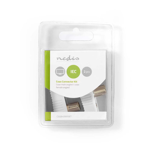 nedis IEC (Coax) -Connector / Male + Female - Gehoekt / 2 Stuks / Wit nedis IEC (Coax) -Connector / Male + Female - Gehoekt / 2 Stuks / Wit