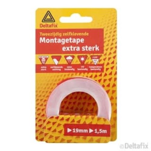 Deltafix montagetape extra sterk 1.5 m x 19 mm x 1.0mm transp.