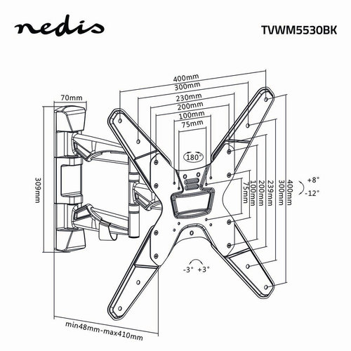 nedis Full-Motion TV-muurbeugel | 26 - 42" | Max. 30 kg | 3 scharnierpunten