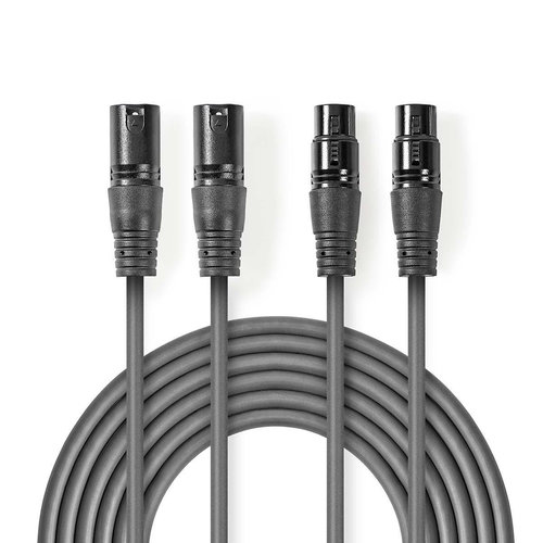 nedis Gebalanceerde XLR-Audiokabel / 2x XLR 3-pins male - 2x XLR 3-pins female / 1,5 m / Grijs