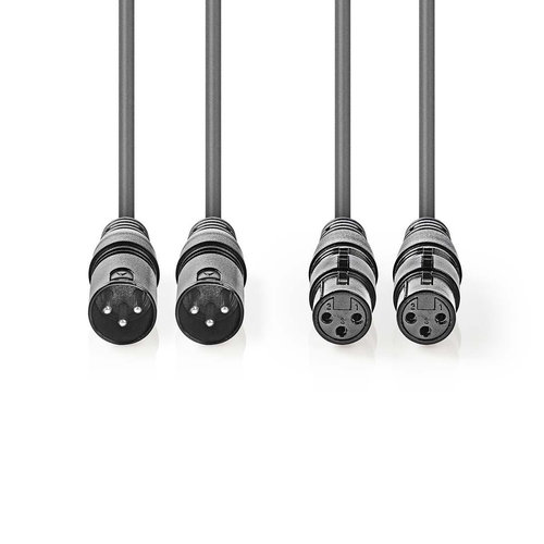 nedis Gebalanceerde XLR-Audiokabel / 2x XLR 3-pins male - 2x XLR 3-pins female / 3,0 m / Grijs