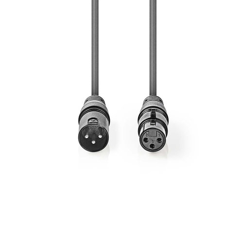 nedis Gebalanceerde XLR-Audiokabel / XLR 3-pins male - XLR 3-pins female / 1,5 m / Grijs