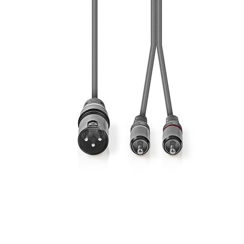 nedis XLR-Audiokabel / XLR 3-pins male - 2x RCA male / 1,5 m / Grijs