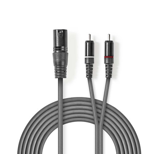 nedis XLR-Audiokabel / XLR 3-pins male - 2x RCA male / 3,0 m / Grijs