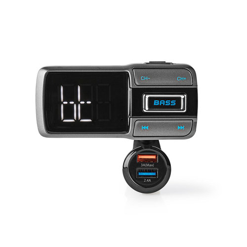 nedis FM-Transmitter voor in de Auto | Bluetooth® | Bass Boost | microSD-Kaartsleuf | Handsfree Bellen | Spraakbediening | 3,0 A / 2,4 A