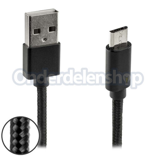 A-DAPT Data en laadkabel Micro USB Nylon 1m zwart