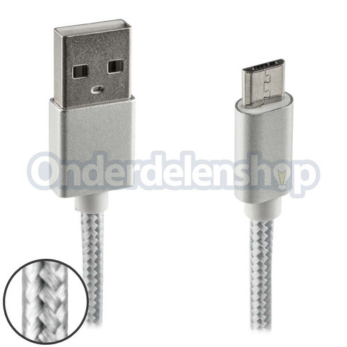 A-DAPT Data en laadkabel Micro USB Nylon m zilver