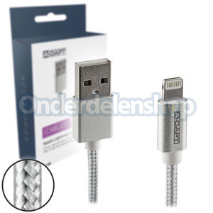 A-DAPT Data en laadkabel Apple Lightning MFI Nylon 1m zilver